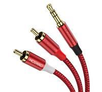 MOSWAG Câble RCA, Jack Audio Stéréo Cordon Jack 3.5mm Mâle vers 2 RCA Mâle Tissage en Nylon Compatible avec Smartphone, PC, Autoradio, Home Cinéma, Amplificateur, Chaîne HiFi, TV etc (3M)