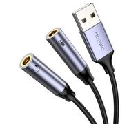 MOSWAG Carte Son Externe USB, Adaptateur Audio USB vers 2 Jacks 3.5mm Stéréo et Micro TRS 3 Pôle, Plug & Play pour Casque PC Ordinateur Portable, Enceinte, Compatible Windows, Mac, Linux, PS4, PS5