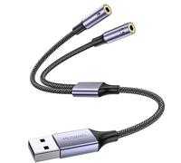 MOSWAG USB Adaptateur Audio Carte Son Externe, USB à Double 3,5 mm Audio Jack Adaptateur, Câble Stéréo avec Double TRS 3 pôles 3,5 mm Casque et Microphone Jack pour Ordinateur Portable Windows Mac PC
