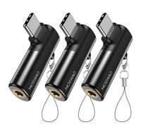 MOSWAG USB C à 3,5 mm Jack, Type C Adaptateur Casque Angle Droit Auxiliaire Microphone Dongle Audio Haute Résolution DAC Chip Compatible avec Galaxy S24 S23 S22 Ultra S20 FE A53 Note 20 Pixel 7