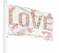 Mot amour drapeau décor 0,9 x 1,5 m tout ce dont vous avez besoin est amour mignon rose chats chaton oiseaux fleurs coeurs polyester imprimé motif extérieur décoration pour maisons et jardins