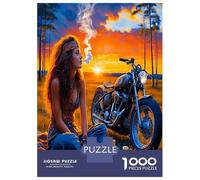 Motard au Coucher du Soleil 1000 Pièces Coffret Puzzle Ambiance Rebelle Puzzle Classique Carton Solide - Ultra Dur pour Couples, Top Noté, Activité Parfaite À La Maison 38x26cm/1000pcs