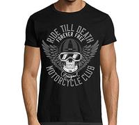 Motard Français T Shirt Moto Premium Forever Free, Vintage Motorcycle (L)