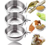 MotBach Lot de 3 gamelles en Acier Inoxydable avec Pince, Support pour Oiseaux, Perroquet, calopsitte, Conure, Perruche, Petit Animal