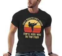 MOTdaNAQ She's Beauty She's Grace She'll Kick You in The Face Karate Girl T-Shirt Black S