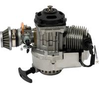 moteur 2 temps 49cc, puissance maximale de 1,9 kW, refroidissement par air, tirette de démarrage manuel, argenté
