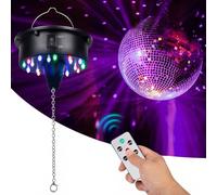 Moteur à boule disco rotatif avec lumière : boule miroir tournante avec télécommande à vitesse réglable - Moteur rotatif à piles 18 lumières LED RVBW pour DJ, fête, mariages, Noël