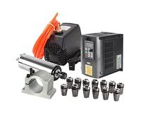 Moteur de broche, 1,5 kW 11 0AC Moteur de broche refroidi à l'eau Cnc Kit + onduleur + pince de 65mm Mount + 13pcs Er11 Collet + 5m Tuyau d'eau + 110 Pompe à eau