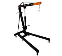 Moteur Grue 2 Tonne Ton 2000kg Hydraulique Manche Pompe Monte-Charge Pieds Pliables Support Cric Poignée 6 Roules Ultra-Résistants Atelier Garage 4 Positions JIB Chaîne Crochet Acier Revêtu en Poudre