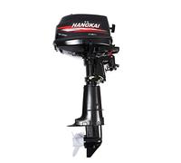 Moteur hors-bord 2 temps 6 CV à essence pour bateau de pêche avec système de refroidissement par échangeur de chaleur et kit d'accessoires comprenant un flacon de mélange essence-huile, une roue de