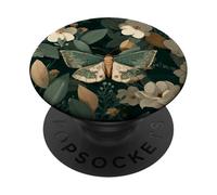 Moth et Conception de Fleurs en Vert et Blanc PopSockets PopGrip Adhésif