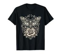 Moth Fleur Gothic Art Sombre Occulte Crane Sorciere Horreur T-Shirt Graphique avec Valeur