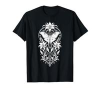 Moth Luna Moth White Lily Botanical Art Nouveau T-Shirt Graphique avec Valeur