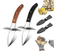 MOTHAF Set de 2 couteaux à huîtres et 2 gants de coupe, tire - huîtres, acier inoxydable, classe de protection 5, pour crustacés ou fromages à pâte dure
