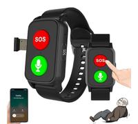 Mothdust Montre Detection Chute pour Seniors Bracelet GPS Etanche IP67 Rythme Cardiaque Temperature Connectee pour Demence Alzheimer Patients Autisme Bouton SOS Alerte(Black)