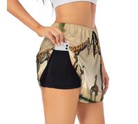 Mother and Child Giraffe Short de sport double couche respirant et extensible pour femme, Noir/blanc, XXL taille courte
