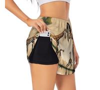 Mother and Child Giraffe Short de sport double couche respirant et extensible pour femme, Noir/blanc, XXL taille courte