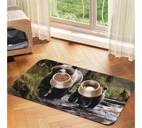 Mother Bear and Her Cubs Tapis de nourriture pour chien - 40,6 x 61 cm - Antidérapant et super absorbant - Passe au lave-vaisselle - Pour nourriture et eau - Joli tapis d'alimentation en caoutchouc à