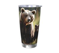 Mother Brown Bears Protect Cubs Gobelet avec couvercles, bouteille d'eau sous vide à double paroi en acier inoxydable, tasse à café isotherme étanche pour boissons chaudes et froides