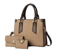 Mother Daughter Matching Handbags Set Ladies Fashionable Shoulder Bag Square Shape Polyester Lining Zipper Closure PU Leather(Khaki)