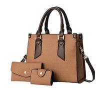 Mother Daughter Matching Handbags Set Ladies Fashionable Shoulder Bag Square Shape Polyester Lining Zipper Closure PU Leather(Earthy yellow)