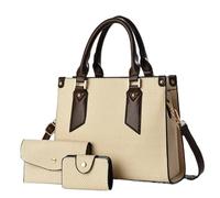 Mother Daughter Matching Handbags Set Ladies Fashionable Shoulder Bag Square Shape Polyester Lining Zipper Closure PU Leather(Rice White)