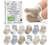 Mother's Choice Lot de 12 paires de chaussettes en coton bio pour bébé de 0 à 6 mois, unisexe, Marron et blanc, 6-12 Months