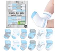 Mother's Choice Lot de 12 paires de chaussettes pour bébé de 0 à 6 mois, en coton bio, unisexe, douces et hypoallergéniques pour nouveau-né, blanc, 0-6 mois