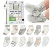 Mother's Choice Lot de 6 paires de chaussettes en coton bio pour bébé de 0 à 6 mois, unisexes - Chaussettes douces et hypoallergéniques pour bébé fille, Marron, gris, blanc, 6-12 mois
