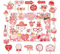 Mother's Day Photo Booth Prop Kit, I Love Mom Selfie Pose Signs, Happy Mothers Day Photobooth Decoration, Mother's Day Supplies from Daughter Son for Family Gathering Fun