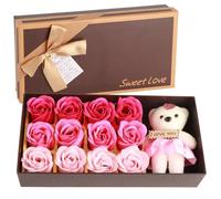 Mothinessto Fleur Rose + Ours en Peluche 12 Fleur Rose Savon avec Ours en Peluche Cadeau Romantique de deco fleur Dégradé rose