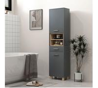 MOTHINESSTO3247-Colonne salle de bain, meuble salle de bain rangement avec 2 placards, tiroir et 2 compartiments ouverts, gris