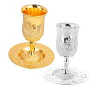 MOTHNUR 2 Ensembles Metal Kiddush Cups With Saucer For Shabbat Havdalah Passover Reusable Judaica Wine Goblets For Holiday Table And Jewish Rituals