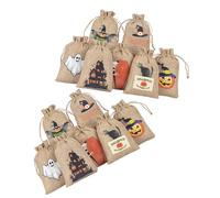 MOTHNUR 24 Pièces Sacs Halloween Lin avec Cordon de Serrage Lot de Pochons pour et Friandises Design Thématique Varié et Pratique pour Fête
