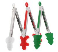 MOTHNUR 3 Pièces Lot de Pinces Cuisine Silicone Acier Inoxydable Brûlure Festives Noël Sapin Bonhomme de Ustensiles Maison Polyvalents