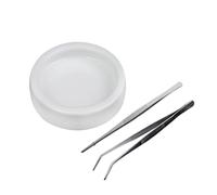 MOTHNUR 3 pièces Set Alimentation Reptiles Céramique et Acier Inoxydable Bol Moyen Pinces Droites et Courbées Récipient et Pince Épiler pour Tortues Lézards et Serpents Facile à Nettoyer