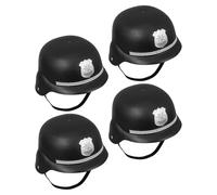 MOTHNUR 4 pièces Casque Police Garçon Fille Noir Casque Policier Britannique Plastique pour Déguisement Halloween Jeu de Rôle Éducatif Costume Garçon Fille Fête Cosplay