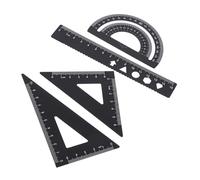 MOTHNUR 4 pièces Set de Règles Alliage Aluminium avec Géométrique Précis Triangle Équerre et Règle Droite Kit Complet pour École Bureau et Dessin Technique Portable et Compact Noir