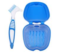 MOTHNUR Boîte Prothèses Dentaires Portable avec Brosse Nettoyage Souple Kit Rangement Dentier Amovible et Pratique Bleu