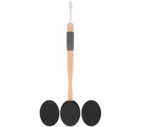 MOTHNUR Brosse pour Dos avec Long Manche Bois Applicateur de Lotion en Mousse Noire à Trois Têtes Exfoliante et Massage pour Bain Brosse Pratique pour Soin Corporel