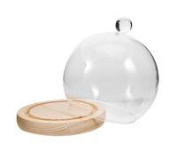 MOTHNUR Cloche Verre Ronde avec Socle Bois Vitrine Décorative pour Fleurs Éternelles Micro-Paysage Artistique Petite Boîte Exposition Verre Décor Floral Élégant