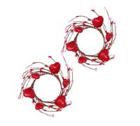 MOTHNUR Couronnes de Bougies de Cœur 2 Pièces, Décoration Saint-Valentin Baies Rouges, Anneaux en Mousse pour Bougeoirs Chauffe-Plat, Centre de Table Romantique D’intérieur