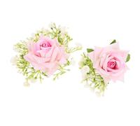 MOTHNUR Ensemble Boutonnière et Ornement de Poignet Rose 2 Pièces Fleurs Artificielles pour Mariage Décoration de Cortège Nuptial Accessoire Élégant pour Mariée et Demoiselles