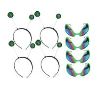 MOTHNUR Ensemble de 4 Lunettes de Soucoupe Volante Vertes et Serrage-têtes Boules Décoratives, Taille Unique, Accessoire de Fête Amusant pour Adultes, Carnaval et Couleur Aléatoire