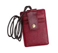 MOTHNUR Étui Porte-badge en Cuir Rouge Rfid pour Cartes D'embarquement et Documents, Format Tour de Cou Léger et Pratique, Protège-étiquette Nominative Adapté aux Voyages et Usage