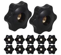 MOTHNUR Lot de 12 Boutons de Serrage en Étoile Filetés 1/4'' M8, Écrous Hexagonaux Traversants en Acier avec Noyau en Cuivre, Poignées Moletées Noires pour Équipements Industriels
