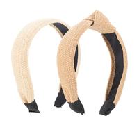 MOTHNUR Lot de 2 Bandeaux Cheveux Femme en Raphia Tressé 5 Cm, Couleur Beige et Blanc Cassé, Bandeaux à Nœud et Droit, Accessoires Déco pour Soirée et Soins Visage