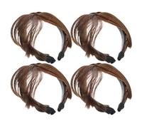 MOTHNUR Lot De 4 Fringes Synthétiques Avec Bandeau Et Bandeau Pour Perruque Femme Extensions De Cheveux Perruques Tressées Synthétique Marron Clair