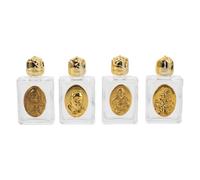MOTHNUR Lot de 4 Mini Bouteilles d'eau Bénite en Alliage Doré 15 ML Récipient Religieux Catholique Orné en Relief Étanche et Compact pour Voyages Baptêmes et Cérémonies Spirituelles