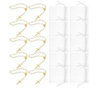 MOTHNUR Mini Bracelet Chapelet Baptême 12 Pièces Perles Blanches et Croix Lune Imitation Or Bracelet Religieux Catholique 7X9 CM Présent Communion Mariage Fête Spirituel